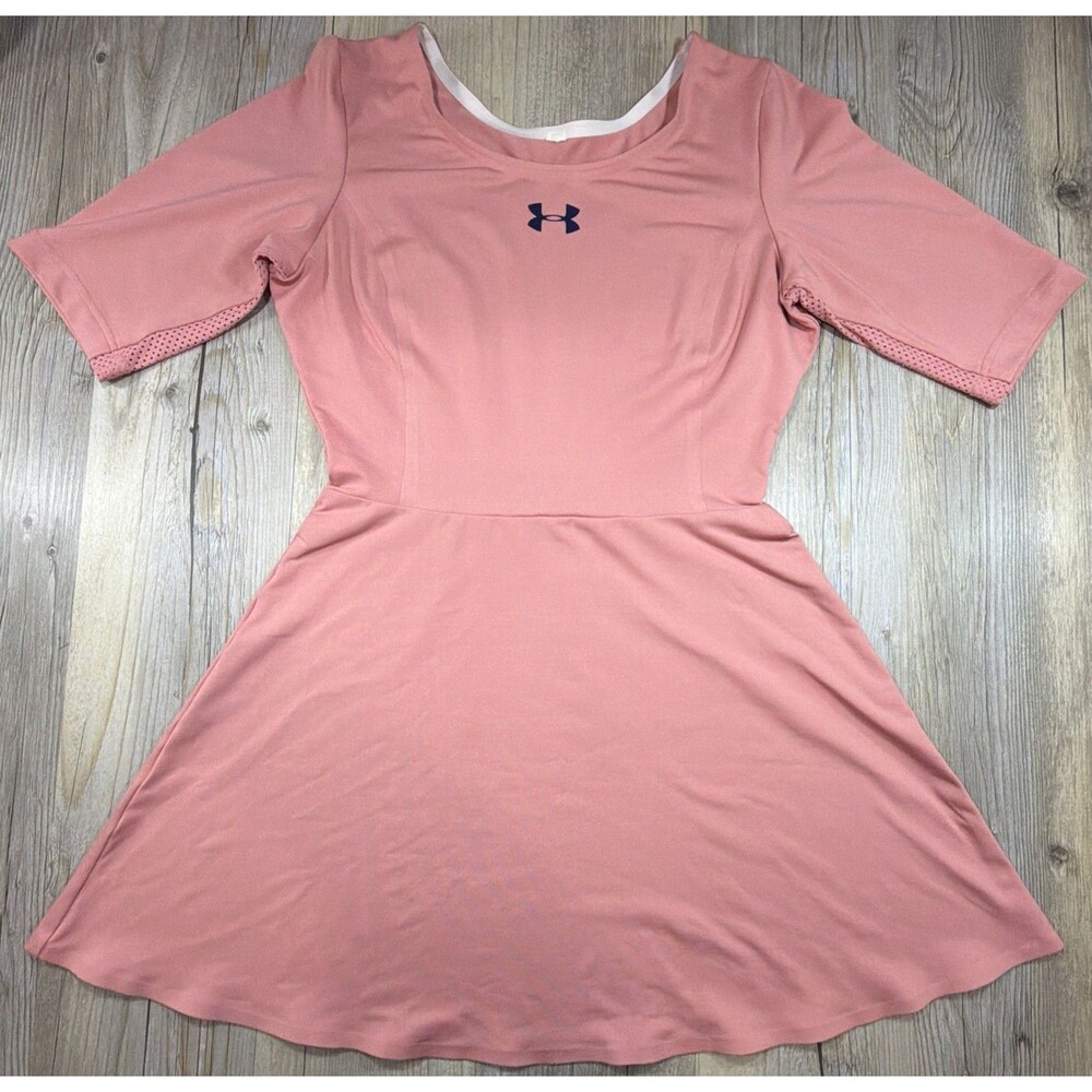 Under Armour Women M Tennis Dress Mauve Pink Short Sleeve Fit Flare